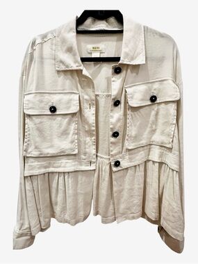 Maeve by Anthropologie Cream Utility Peplum Jacket with Black Buttons size M